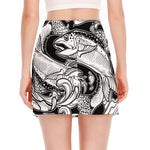 White And Black Pisces Sign Print Side Slit Mini Skirt