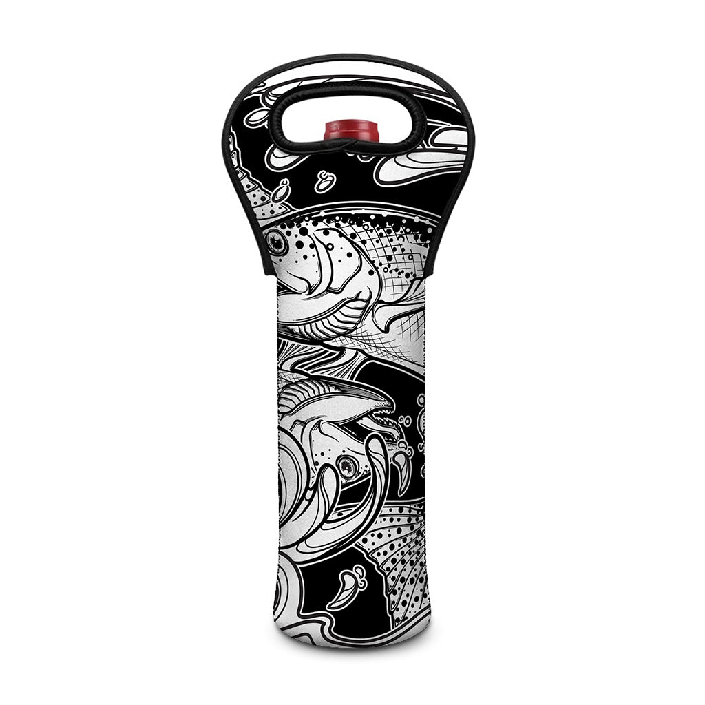 White And Black Pisces Sign Print Single Neoprene Wine Tote