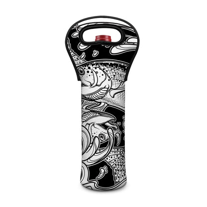 White And Black Pisces Sign Print Single Neoprene Wine Tote
