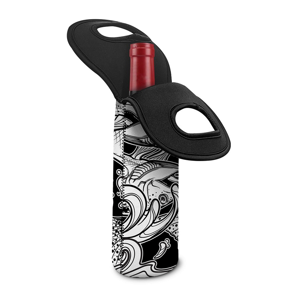 White And Black Pisces Sign Print Single Neoprene Wine Tote