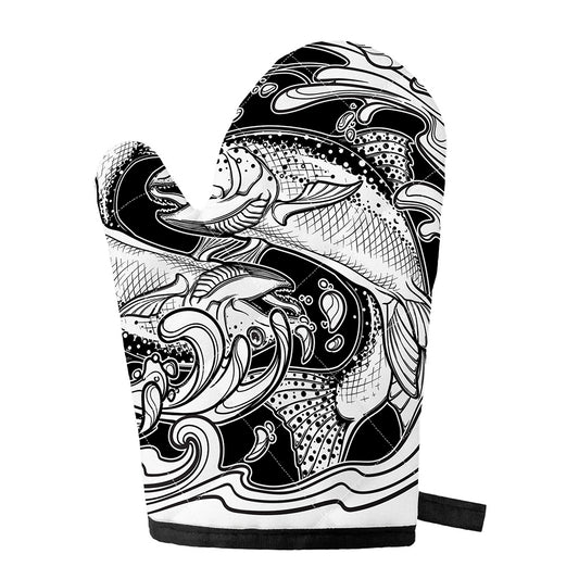 White And Black Pisces Sign Print Single Oven Mitt