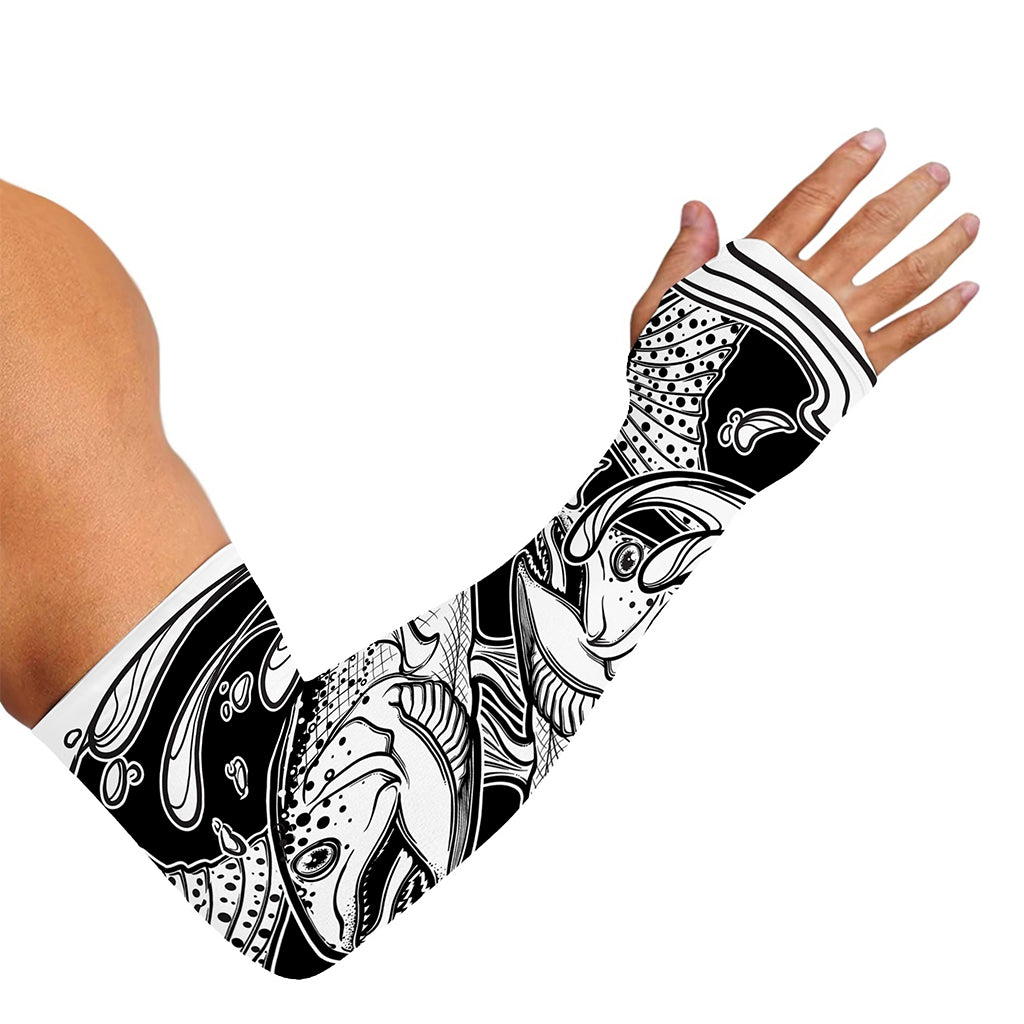 White And Black Pisces Sign Print Sun Protection Arm Sleeves