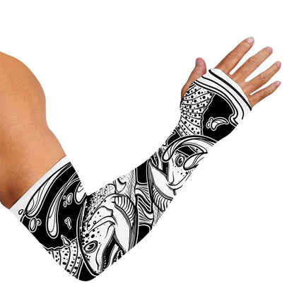 White And Black Pisces Sign Print Sun Protection Arm Sleeves