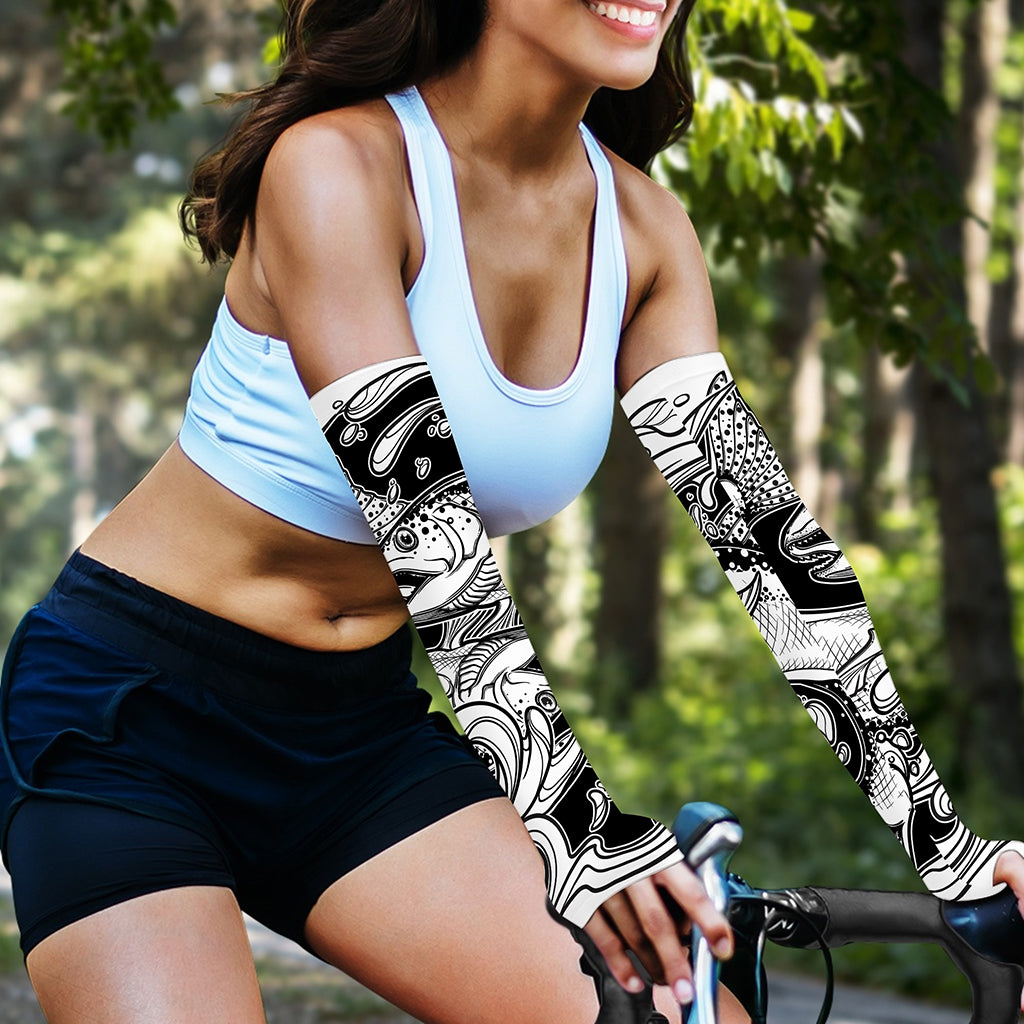 White And Black Pisces Sign Print Sun Protection Arm Sleeves