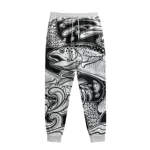 White And Black Pisces Sign Print Sweatpants