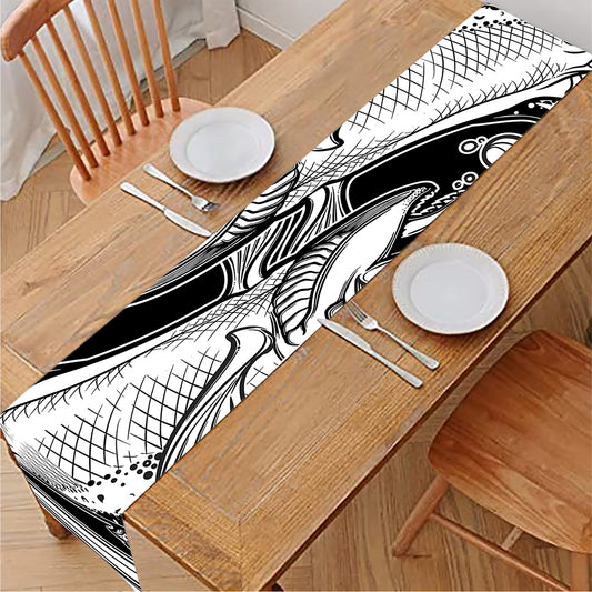 White And Black Pisces Sign Print Table Runner