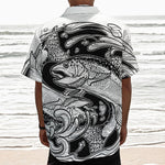 White And Black Pisces Sign Print Textured Short Sleeve Shirt