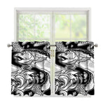 White And Black Pisces Sign Print Tier Curtains