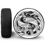 White And Black Pisces Sign Print Tire Cover