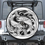 White And Black Pisces Sign Print Tire Cover With Camera Hole