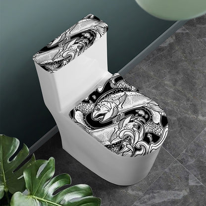 White And Black Pisces Sign Print Toilet Lid And Tank Cover Set