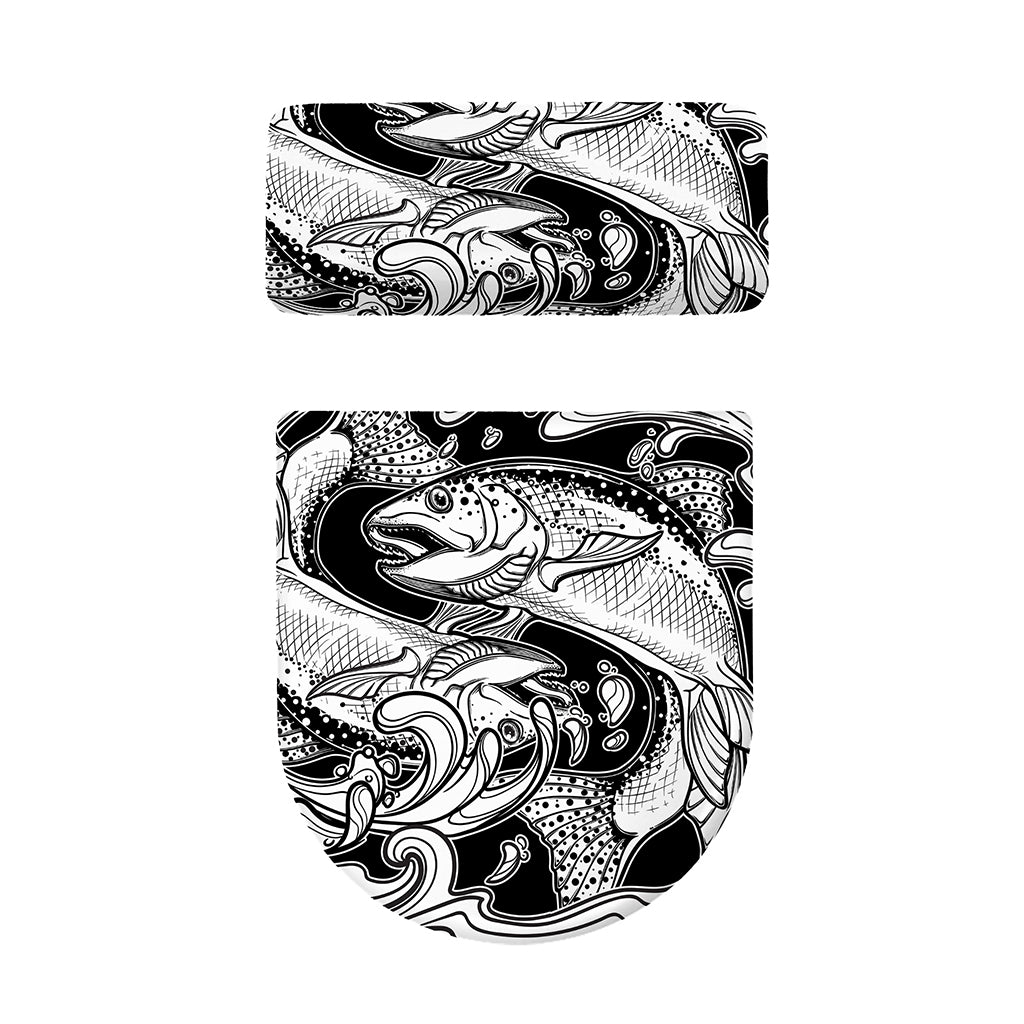 White And Black Pisces Sign Print Toilet Lid And Tank Cover Set
