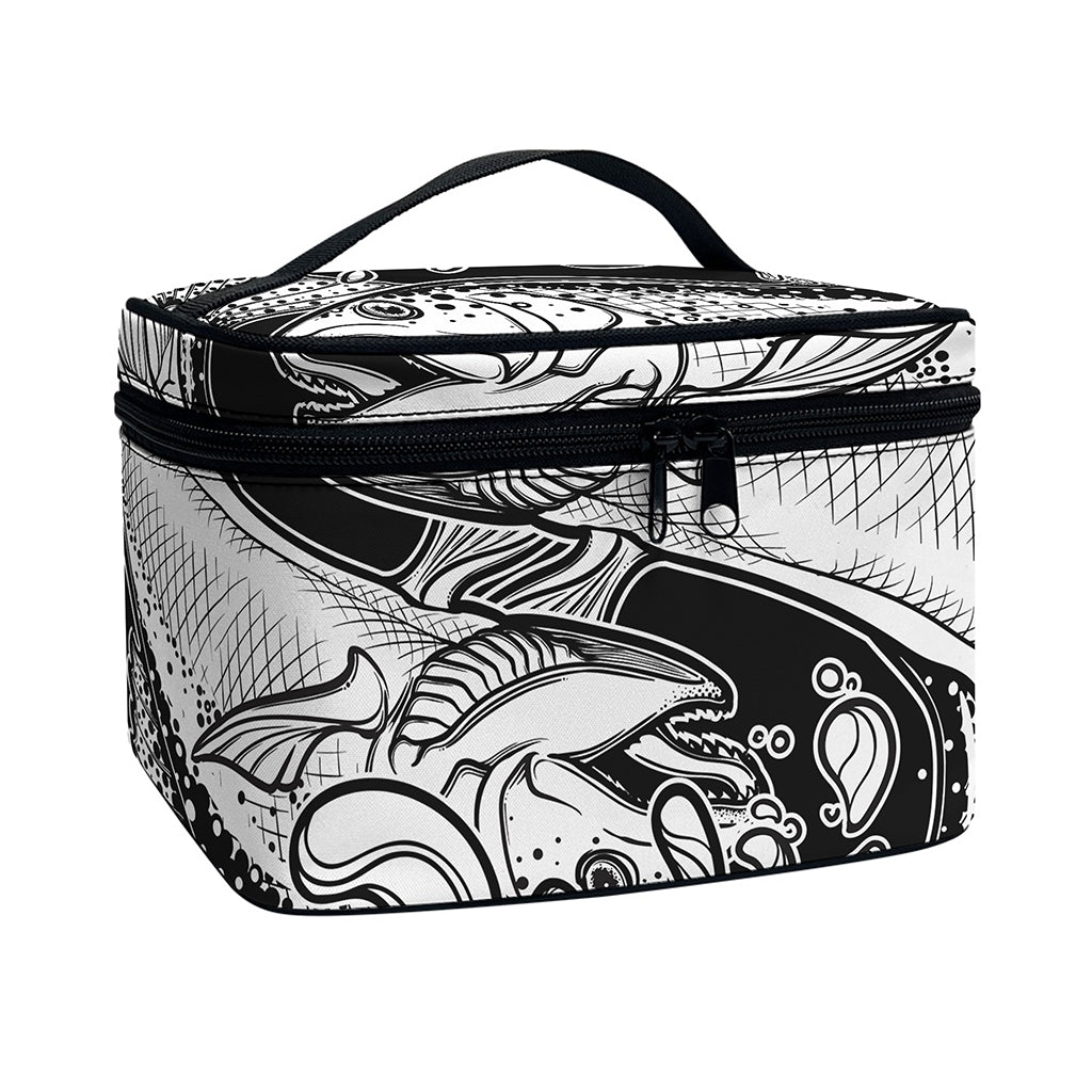 White And Black Pisces Sign Print Travel Makeup Bag