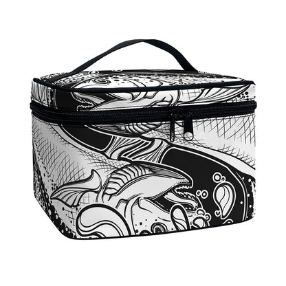 White And Black Pisces Sign Print Travel Makeup Bag