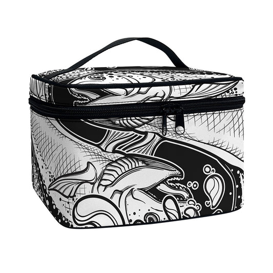 White And Black Pisces Sign Print Travel Makeup Bag
