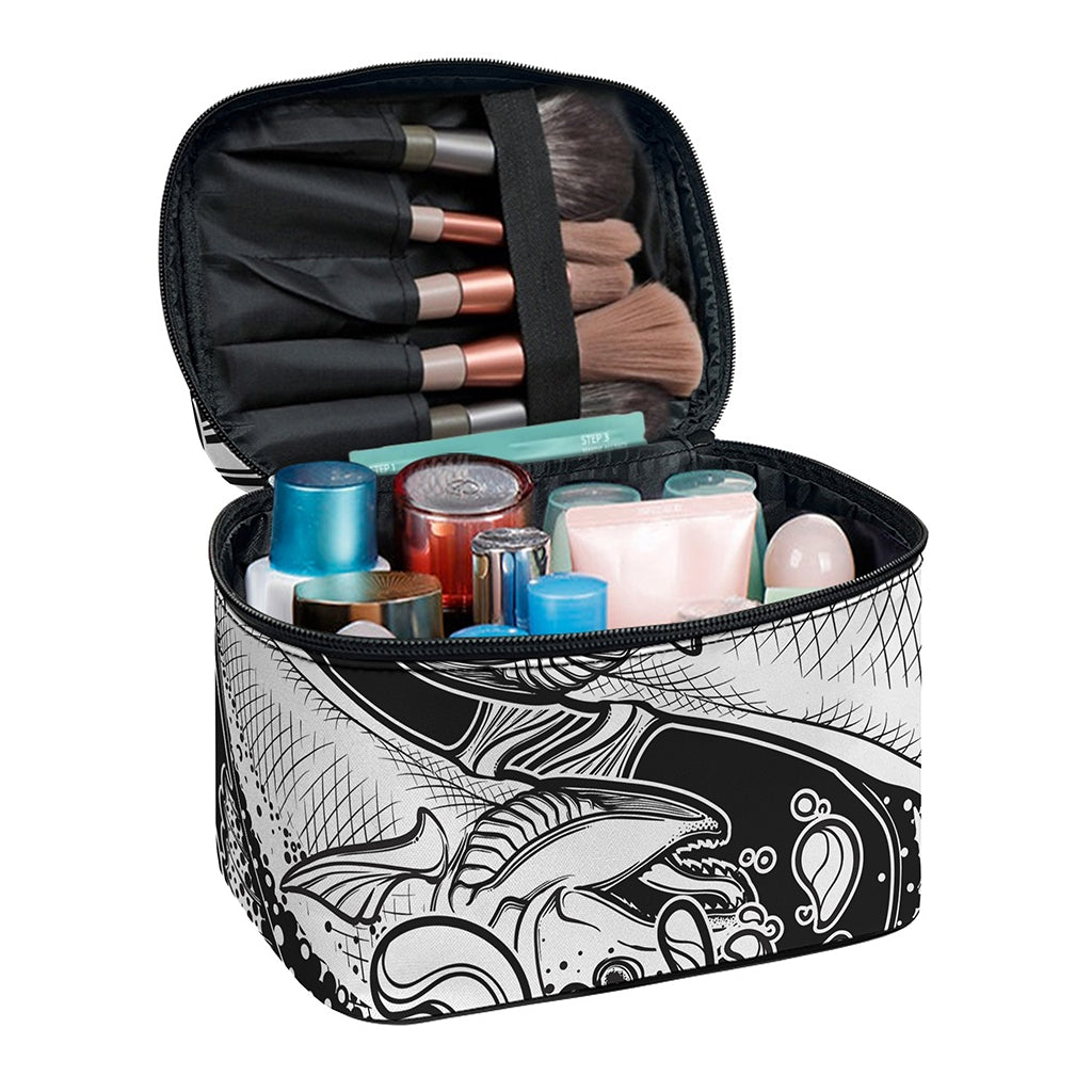 White And Black Pisces Sign Print Travel Makeup Bag