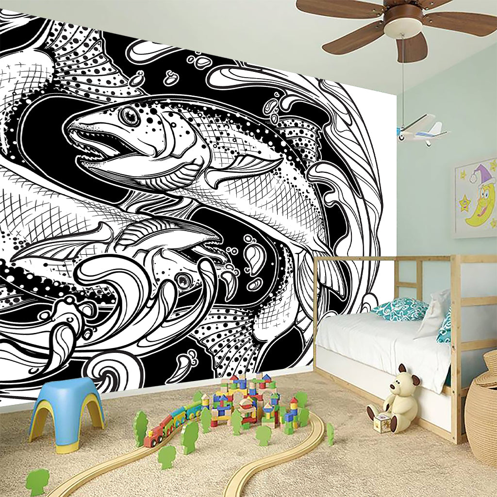 White And Black Pisces Sign Print Wall Sticker