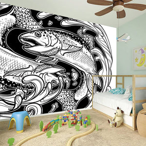 White And Black Pisces Sign Print Wall Sticker