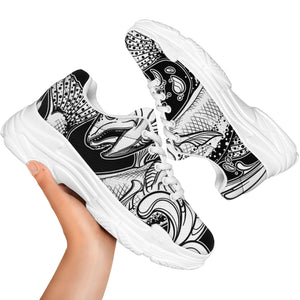 White And Black Pisces Sign Print White Chunky Shoes