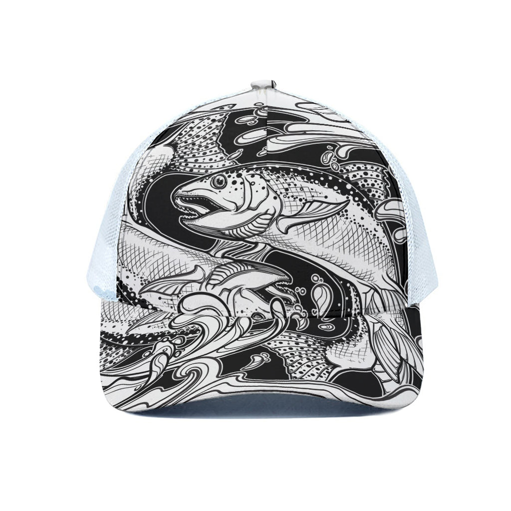 White And Black Pisces Sign Print White Mesh Trucker Cap