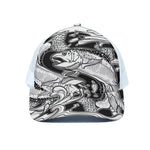 White And Black Pisces Sign Print White Mesh Trucker Cap