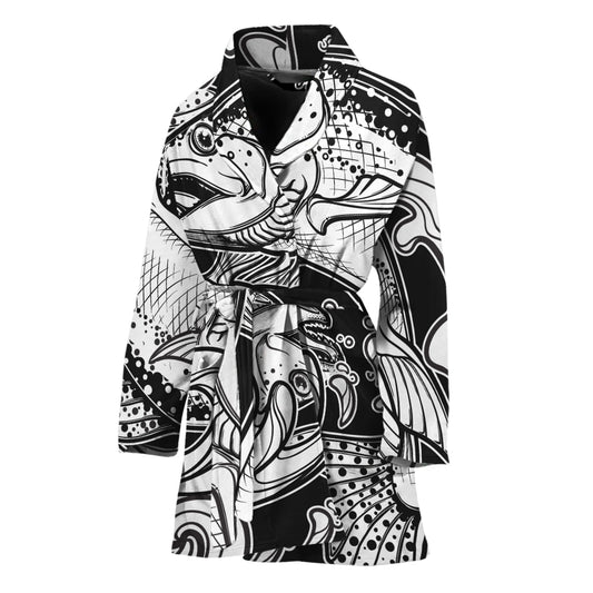 White And Black Pisces Sign Print Women's Bathrobe