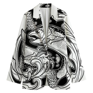 White And Black Pisces Sign Print Women's Blazer