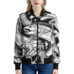White And Black Pisces Sign Print Women's Bomber Jacket