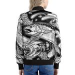 White And Black Pisces Sign Print Women's Bomber Jacket