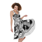 White And Black Pisces Sign Print Women's Sleeveless Dress