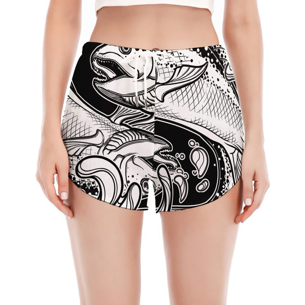 White And Black Pisces Sign Print Women's Split Running Shorts