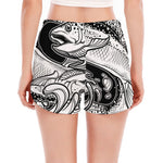White And Black Pisces Sign Print Women's Split Running Shorts
