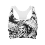 White And Black Pisces Sign Print Women's Sports Bra