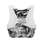 White And Black Pisces Sign Print Women's Sports Bra
