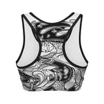White And Black Pisces Sign Print Women's Sports Bra