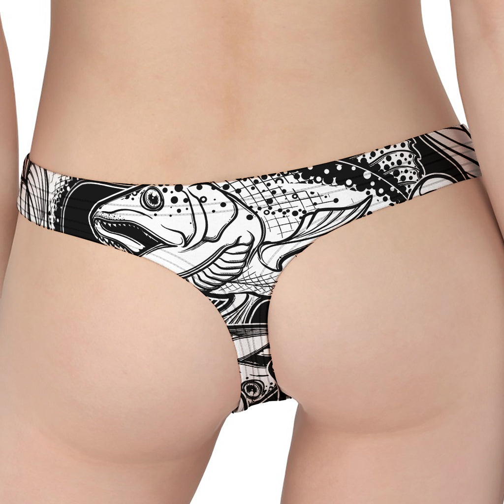 White And Black Pisces Sign Print Women's Thong