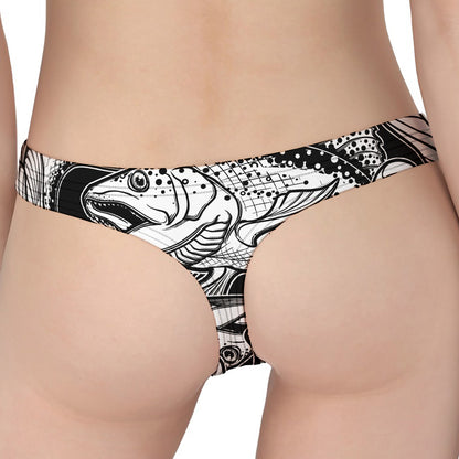 White And Black Pisces Sign Print Women's Thong