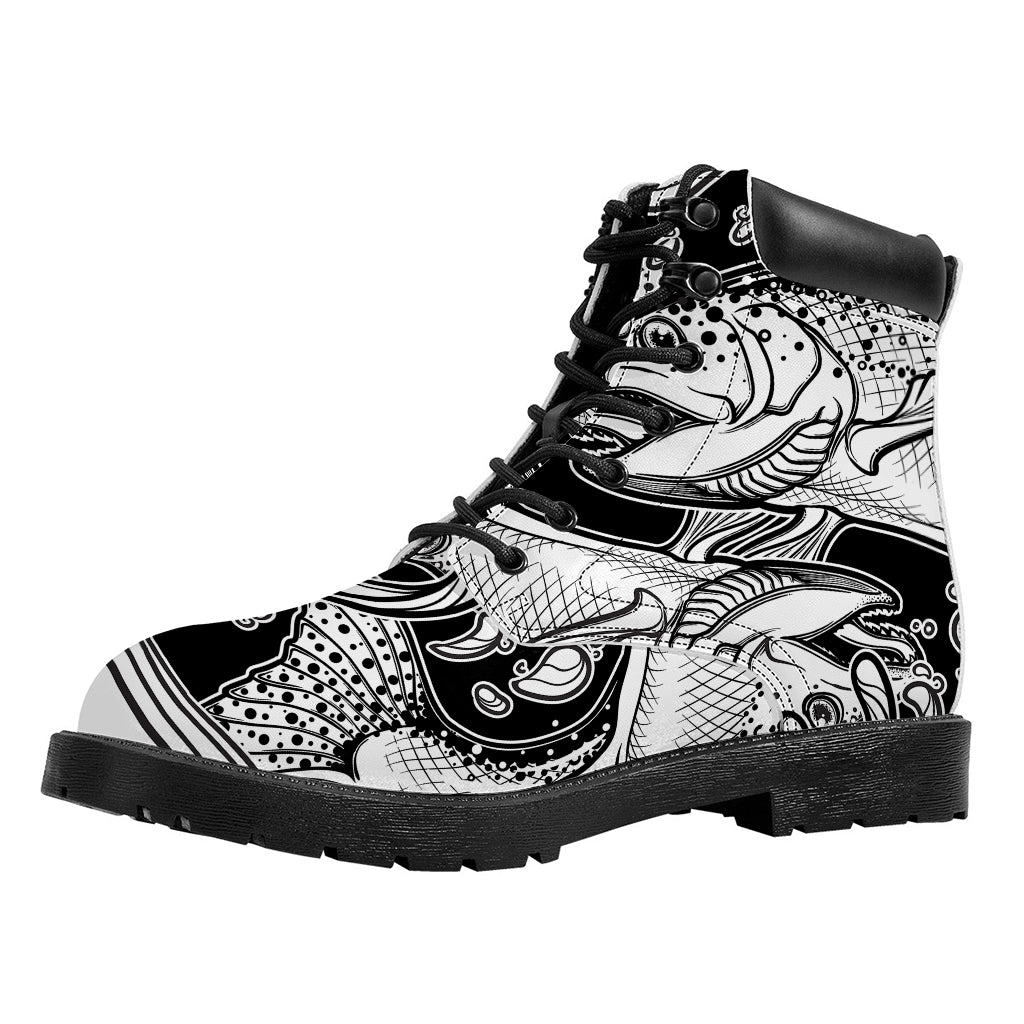 White And Black Pisces Sign Print Work Boots