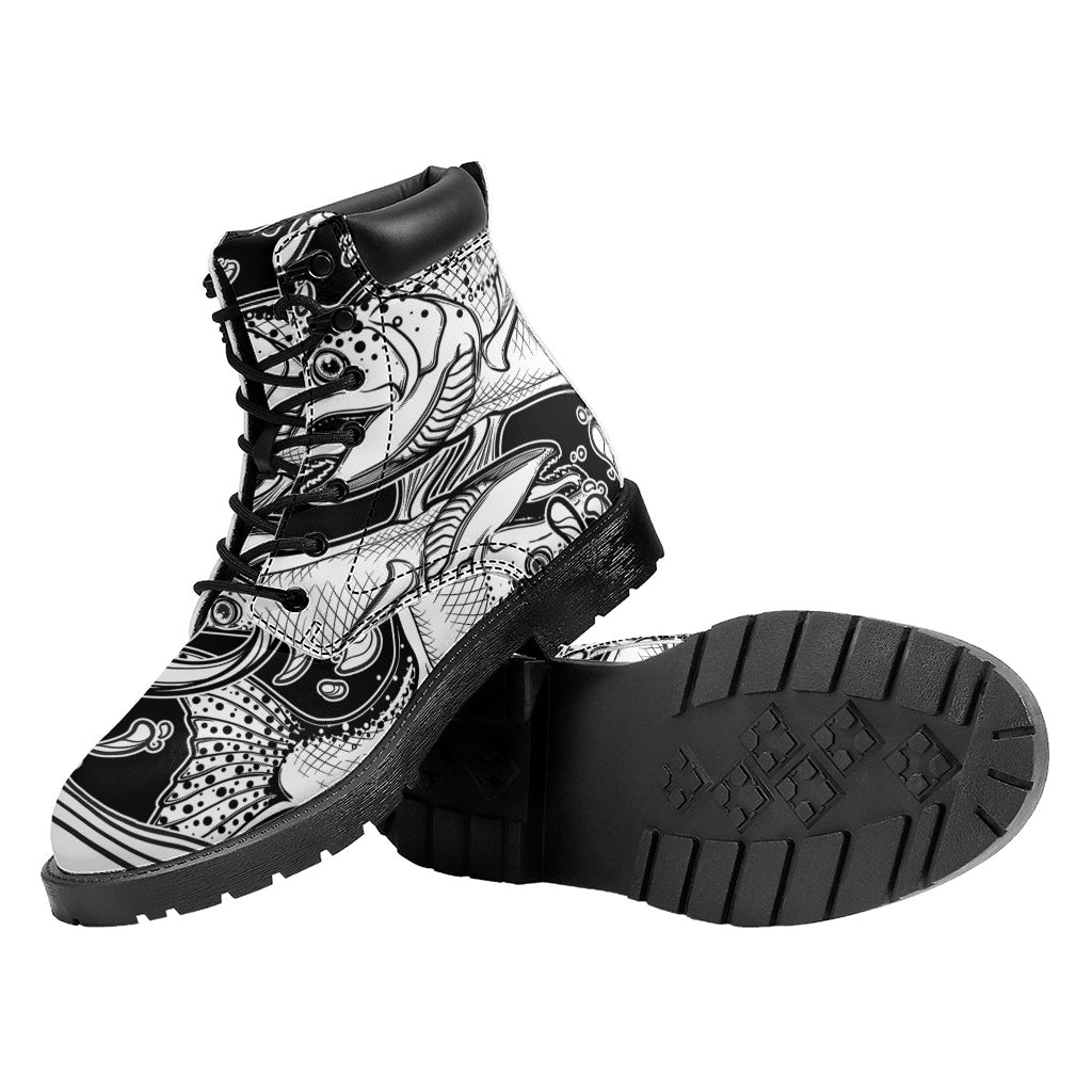 White And Black Pisces Sign Print Work Boots