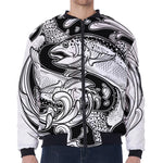 White And Black Pisces Sign Print Zip Sleeve Bomber Jacket