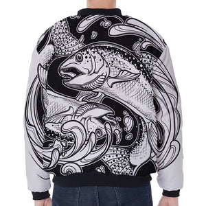 White And Black Pisces Sign Print Zip Sleeve Bomber Jacket