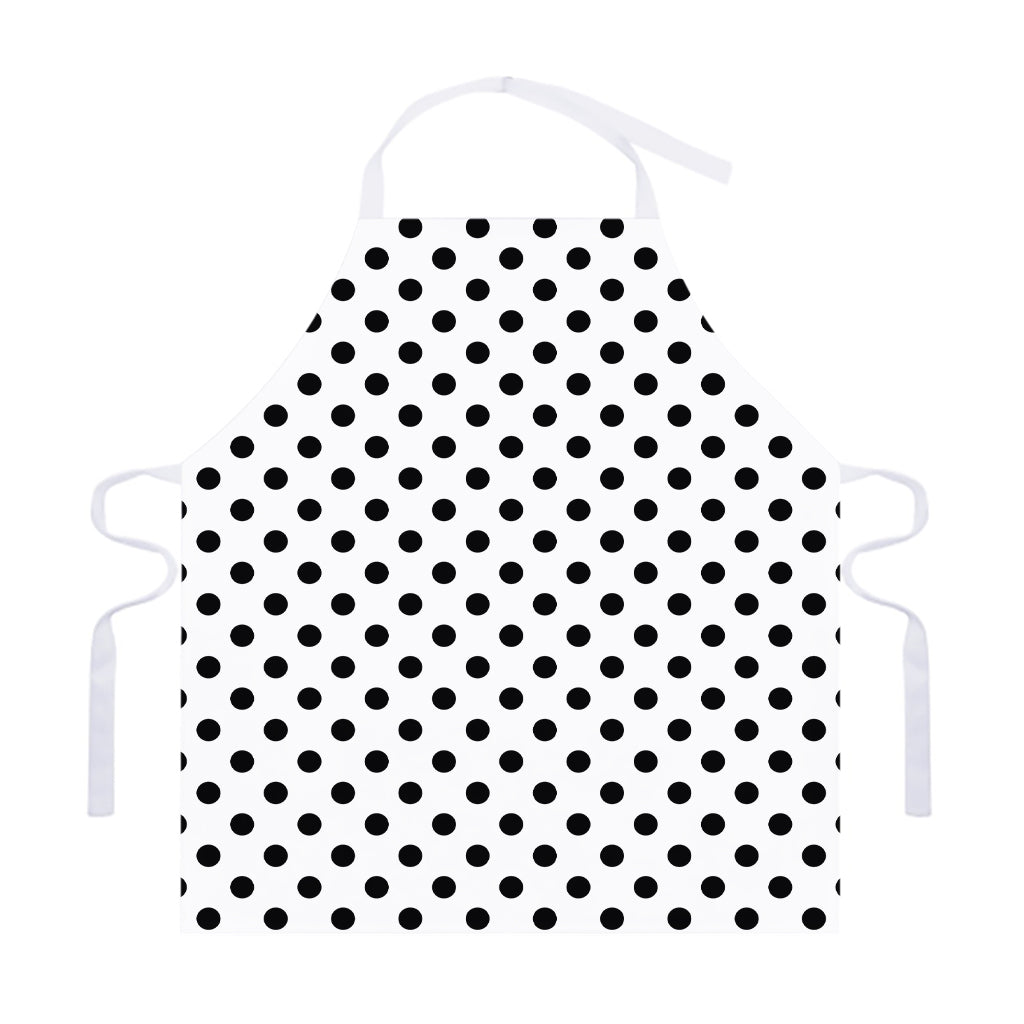 White And Black Polka Dot Pattern Print Adjustable Apron