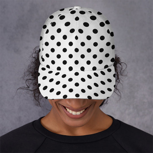 White And Black Polka Dot Pattern Print Baseball Cap