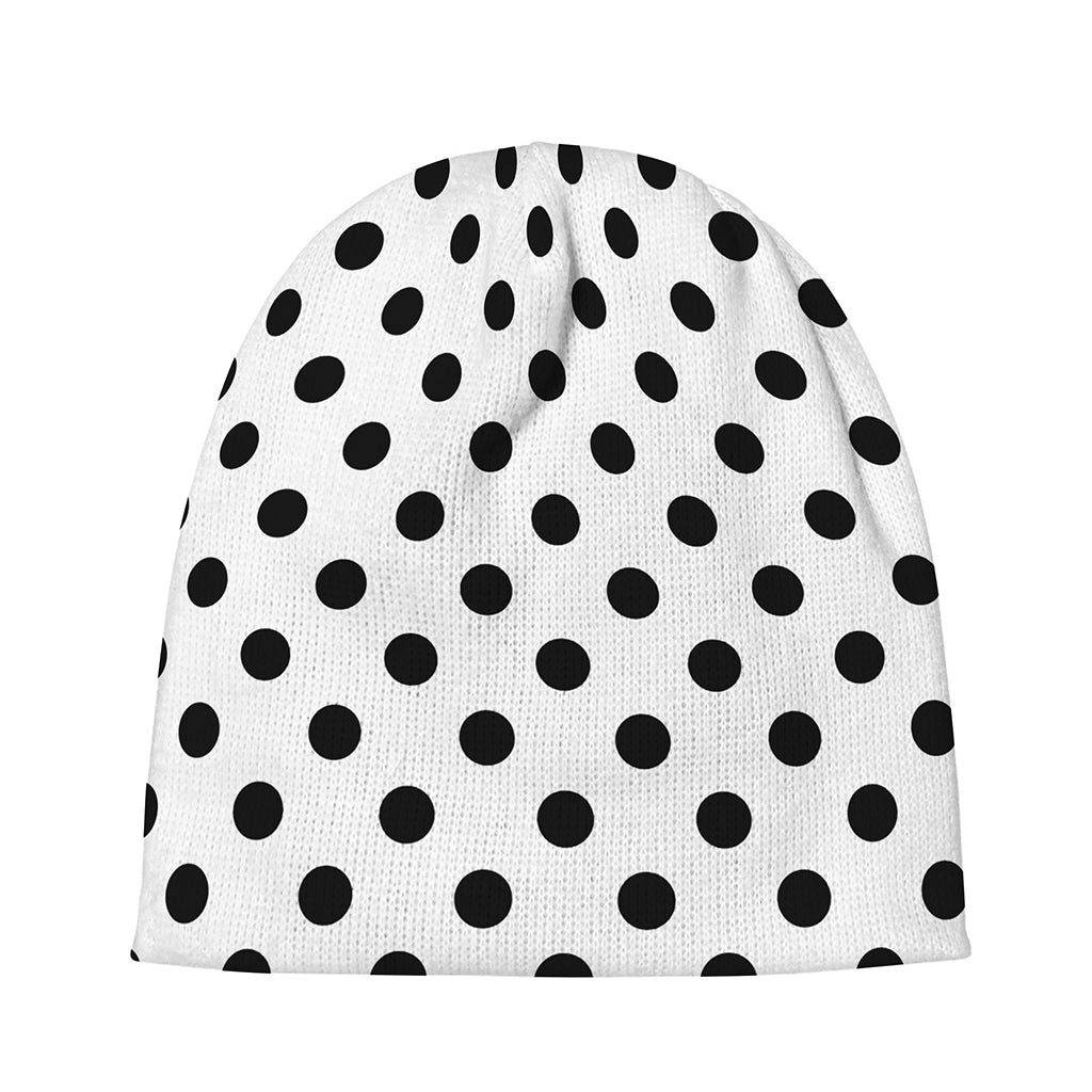 White And Black Polka Dot Pattern Print Beanie