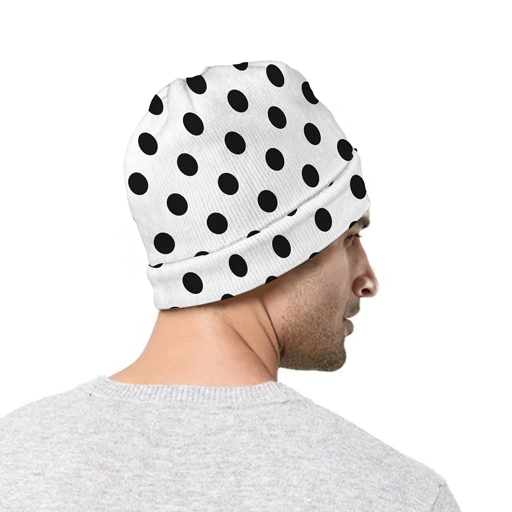 White And Black Polka Dot Pattern Print Beanie
