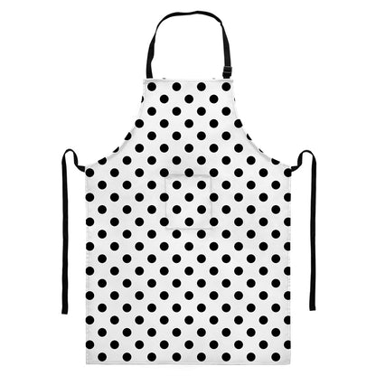 White And Black Polka Dot Pattern Print Bib Apron With Pocket