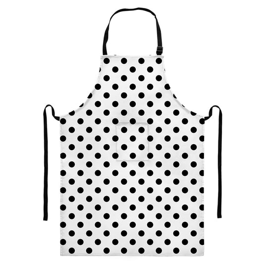 White And Black Polka Dot Pattern Print Bib Apron With Pocket