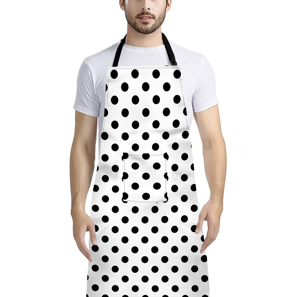 White And Black Polka Dot Pattern Print Bib Apron With Pocket