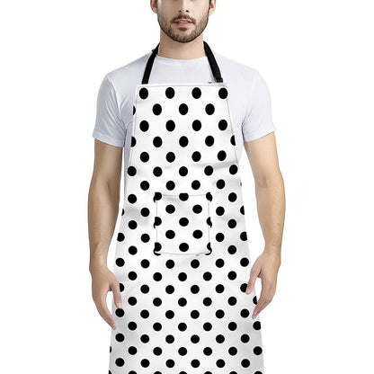 White And Black Polka Dot Pattern Print Bib Apron With Pocket