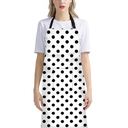 White And Black Polka Dot Pattern Print Bib Apron With Pocket